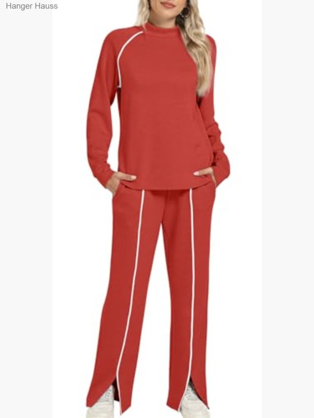 Women's 2-Piece Lounge Set, Long Sleeve Mock Neck Top & Wide Leg Pants - Picture 6 of 7